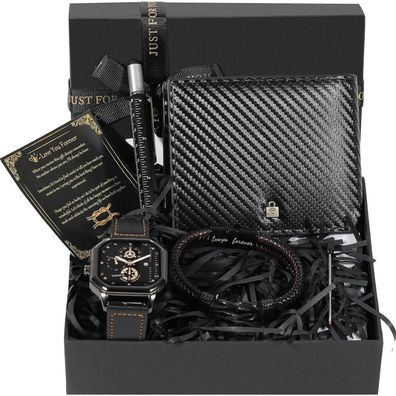 BSTcentelha Herren Geschenkset mit Armbanduhr, Geldbörse, Armband und Stift
