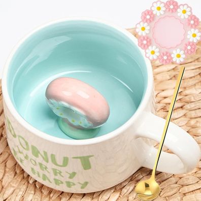Arawat 3D Keramik Kaffeetasse mit Donuts Motiv, 350ml, Geschenk für Frauen