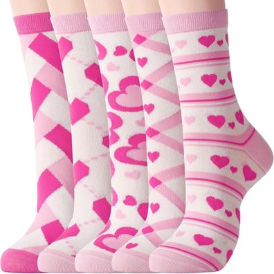 Jeasona 5 Paar Damen Socken 35-38 Bunt Baumwolle Tiermuster Süß Rosa