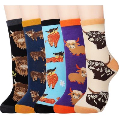 Jeasona 5 Paar Damen Socken Gr. 35-38 Bunt Baumwolle mit süßen Tiermustern
