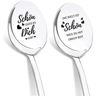 Dikariya 2er Kaffeelöffel Set mit Gravur "Schön dass du da bist" - Perfektes