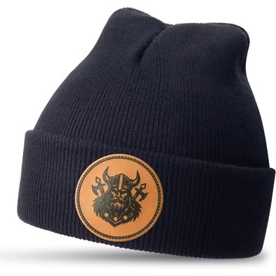 Jeasona Winter Strickmütze für Herren und Damen, Einheitsgröße, Schwarz-Wikinger