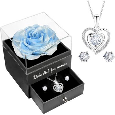 Miofula Ewige Rose Geschenkbox mit 925 Sterlingsilber Halskette und Ohrringen