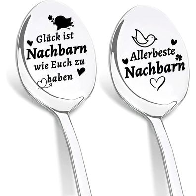 Dikarya 2er Kaffeelöffel mit Gravur "Glück ist Nachbarn wie Euch zu haben"
