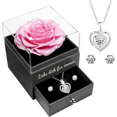 Miofula Ewige Rose Geschenkbox mit 925 Sterling Silber Halskette & Ohrringen
