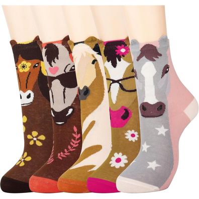 Jeasona 5 Paar Damen Socken Baumwolle mit Tiermuster, Gr. 35-42, bunt
