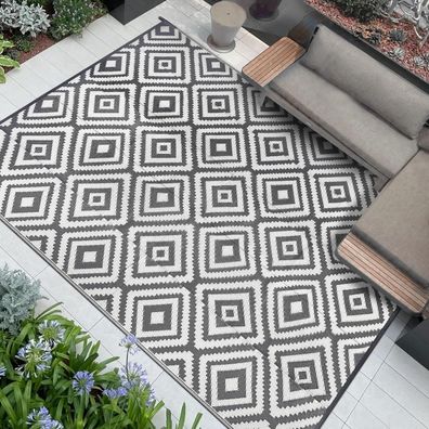 Famibay Outdoor Teppich Wetterfest 180x270 cm Grau/Weiß, Wasserfest & Wendbar