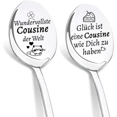 Dikariya 2er Kaffeelöffel Set mit Gravur "Wundervollste Cousine der Welt"