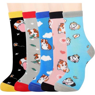 Jeasona 5 Paar Damen Socken Bunt Baumwolle Tiermuster Süß Mehrfarbig (Größe