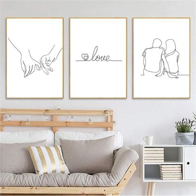 Trayosin 3-teiliges Premium Poster Set, Hand in Hand, Schwarz Weiß, Moderne