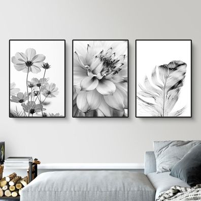 Martin Kench 3er Poster Set Aesthetic Schwarz-Weiß Schmetterling Blume