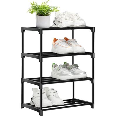 OLYREO Schuhregal 4 Etagen, Mini Schuh Organizer, schlank, stapelbar, schwarz