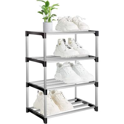 OLYREO Schuhregal 4 Ebenen Metall Stapelbar Platzsparend Schwarz 44x28x53 cm
