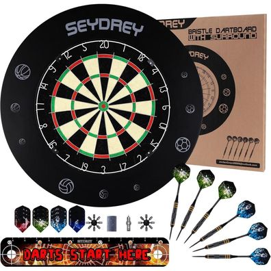 Seydrey Dartscheibe Kork mit Pfeilen - Offizielles Steeldartscheibe Set mit 6