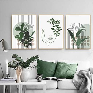 Martin Kench 3-teiliges Bohemian Poster Set, Grüne Pflanzen Bilder, Moderne