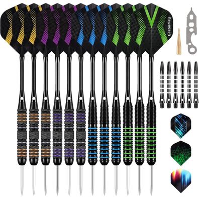 Grebarley Steeldarts Profi Set 12 Stück, 18 Aluminium Schäfte, 20 O-Ringe, 21