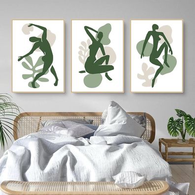 Martin Kench 3er Set Premium Poster Abstrakt Grün Blätter Bilder Wanddeko