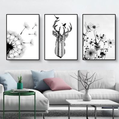 Martin Kench 3er Poster Set Aesthetic Schwarz-Weiß Schmetterling Blume