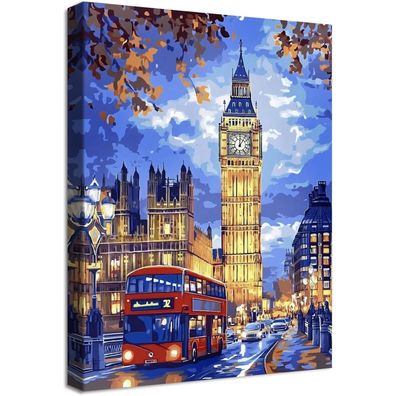 Halflemart Londoner Stadt Großer Ben Roter Bus Leinwand Bild mit Rahmen