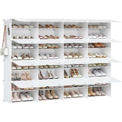 HOOBRO Schuhregal mit 16 Fächern, schmaler Schuhschrank für 64 Paar Schuhe, Weiß