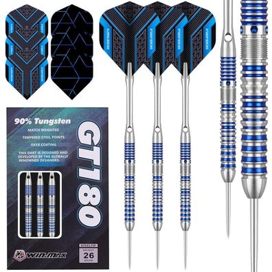 WIN. MAX 90% Wolfram Dartpfeile mit Metallspitze, 26g, 3 Stück, professionelle