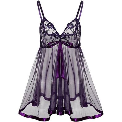 Boowhol Damen Babydoll Negligee Dessous-Set mit G-String, Transparent Spitze