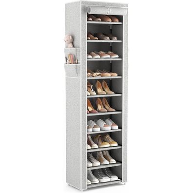 Vicye Schuhregal mit 11 Ebenen, schmal und hoch, Stoff, staubdichter Überzug
