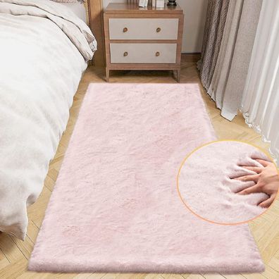 Orinova Teppich Läufer Rosa 60x180 cm Flauschig Kunstfell Bettvorleger Waschbar