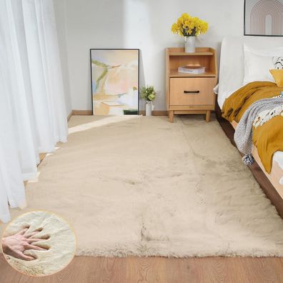 Orinova Kunstfell Teppich Beige 150x215 cm - Flauschig, Kuschelig, Waschbar für