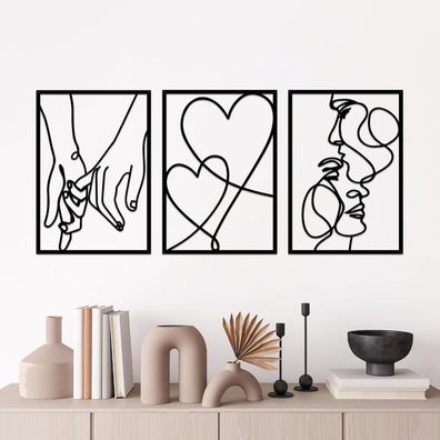 ESTART 3er Set Metall Wanddeko, Minimalistisch, Kuss, Herz, Hand, Modern