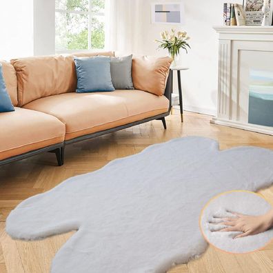 Orinova Kunstfell Teppich Grau, flauschig und weich, Fellform 120x180 cm, ideal