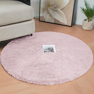 Orinova Runder Teppich 120 cm Rosa/Altrosa, flauschiger Bettvorleger für