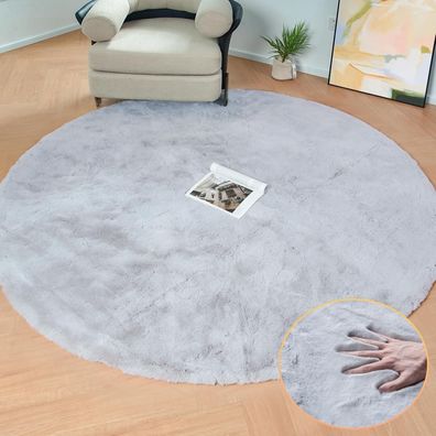 Orinova Teppich Rund 150 cm Grau - Flauschiger Kunstfell Teppich für