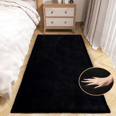 Orinova Teppich Läufer Schwarz Flauschig 60x180 cm Kunstfell Teppich für