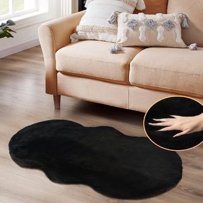 Orinova Kunstfell Teppich Schwarz 60x120 cm - Flauschig, weich und waschbar für