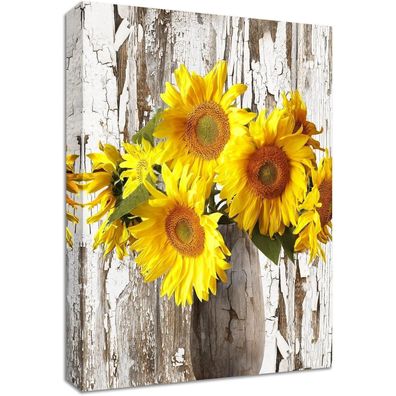 Halflemart Gelbe Sonnenblume in Vase Leinwandbild mit Rahmen, Wandbild, Poster