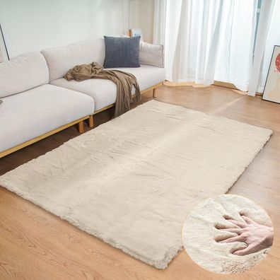 Orinova Flauschiger Kunstfell Teppich 120x180 cm, Beige - Weich und Waschbar
