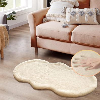 Orinova Fellteppich Kunstfell 60x120 cm, Beige, Flauschig und Waschbar für