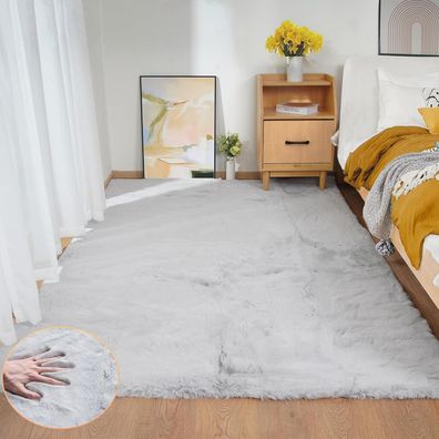 Orinova Teppich Grau Waschbar Flauschig 150x215 cm Kunstfell für Wohnzimmer