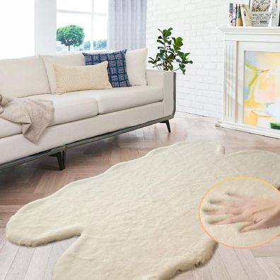 Orinova Fellteppich Kunstfell Beige 120x180 cm - Flauschig & Waschbar für