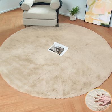 Orinova Runder Kunstfell Teppich Beige, 150 cm - Flauschig, weich und waschbar
