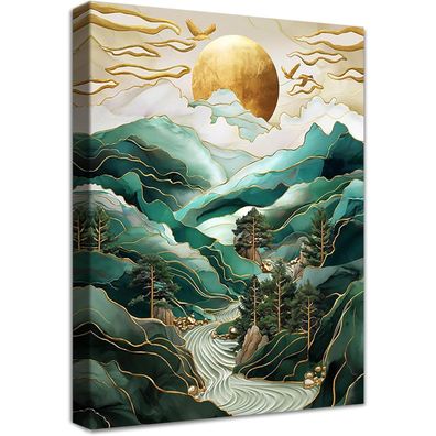Halflemart Leinwandbild "Sonnenaufgang in Tokio" mit Rahmen, Wandkunst 40x60cm