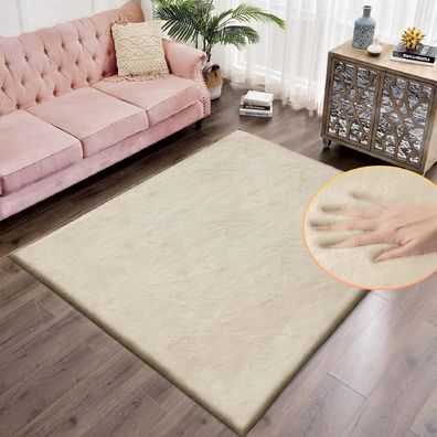 Orinova Teppich Wohnzimmer Beige Waschbar 150x240 cm Flauschiger Kunstfell