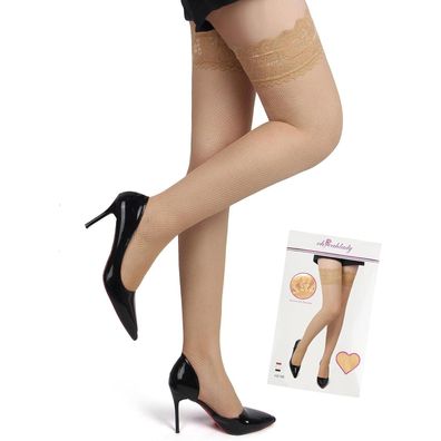 ohyeahlady Damen Halterlose Netzstrümpfe Beige - Sexy Oberschenkelhoch mit