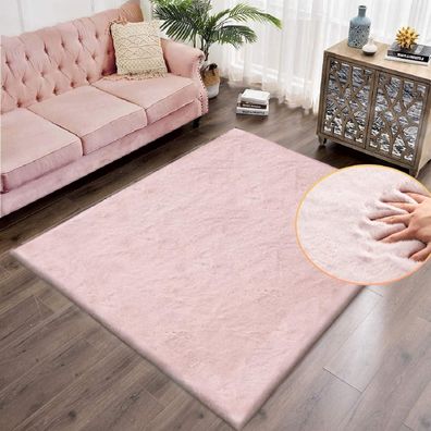 Orinova Kunstfell Teppich 150x240 cm Rosa Flauschig Waschbar für Wohnzimmer