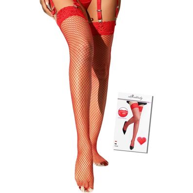 ohyeahlady Netz-Strümpfe für Damen mit Spitze, rot, Große Größen