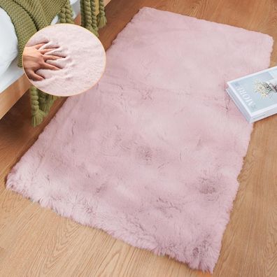 Orinova Flauschiger Kunstfell Teppich Rosa/Altrosa 60x90 cm - Weich, Waschbar