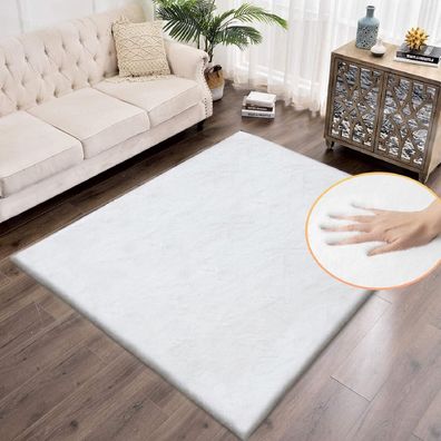 Orinova Kunstfell Teppich Waschbar Flauschig 150x240 cm Weiß für Wohnzimmer