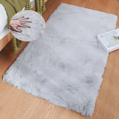 Orinova Kunstfell Teppich Grau 60x90 cm Flauschig Weich für Schlafzimmer