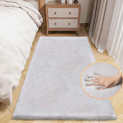 Orinova Teppich Läufer Grau Flauschig 60x180 cm Kunstfell Teppich für